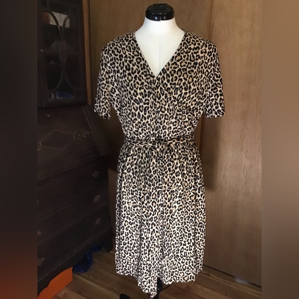 V-Neck Leopard Print Dress with Sash - Picture 2 of 8